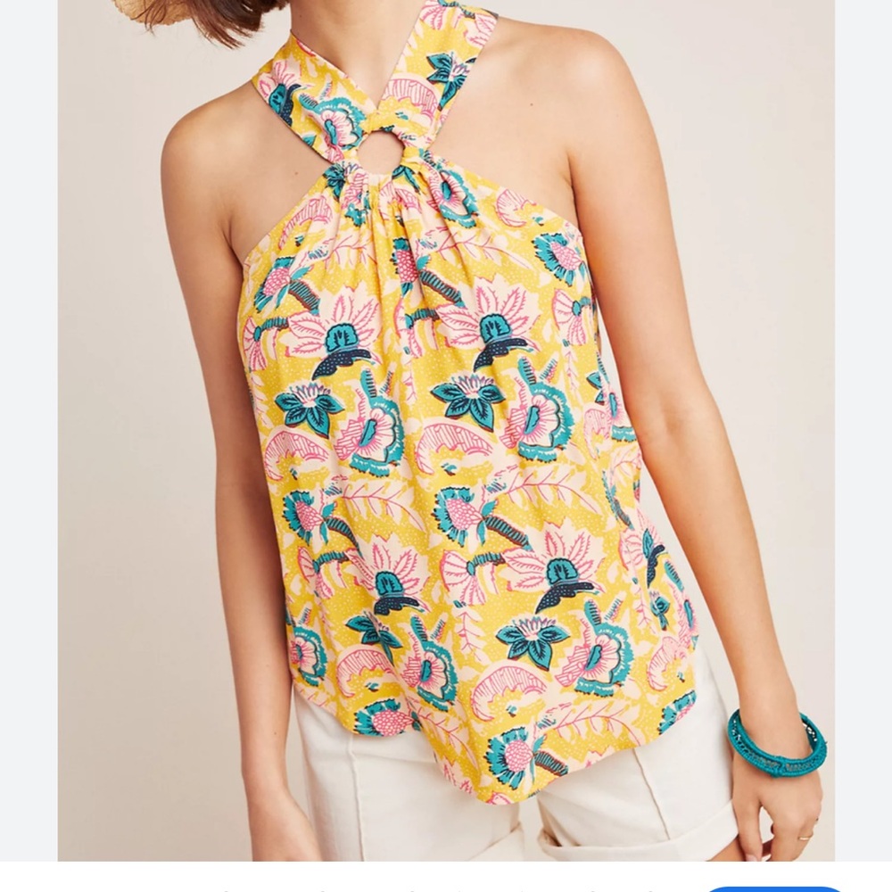 Maeve Yellow and Pink Floral Halter Top